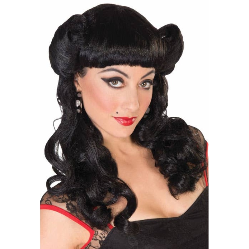 Sadie Womens Black Rockabilly Pin-Up Costume Wig
