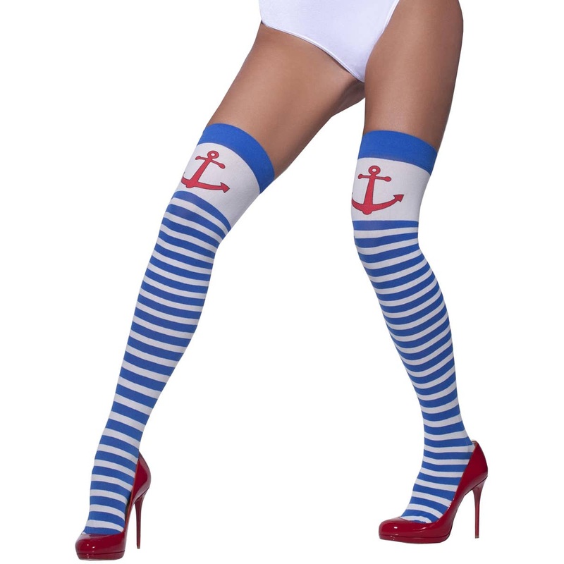 Sailor Blue and White Thigh Highs with Anchors
