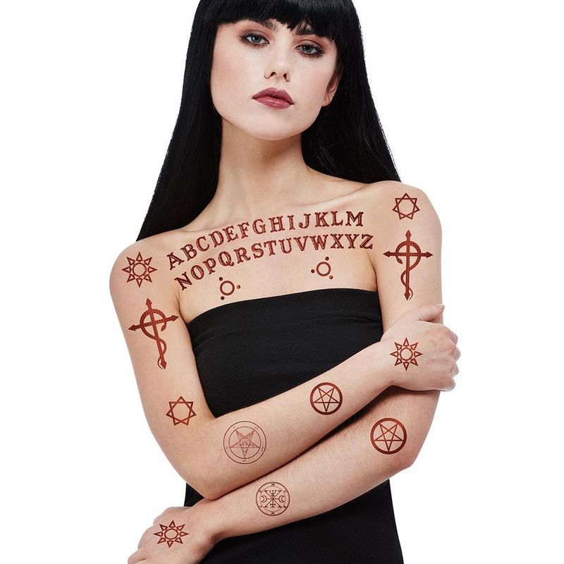Sheet of Satanic Symbol Fake Costume Tattoos
