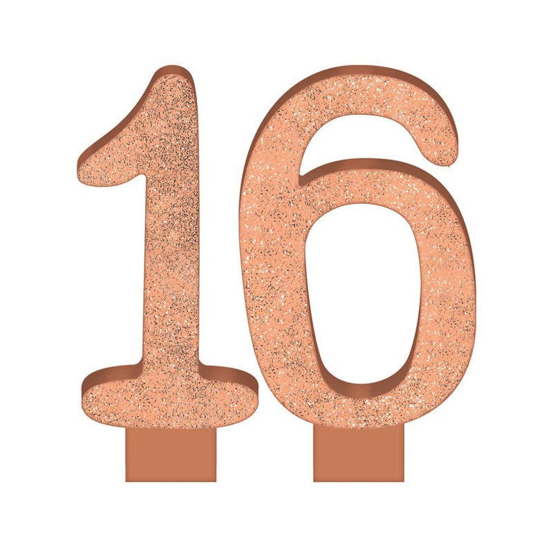 16th Birthday Rose Gold Glitter Birthday Candles