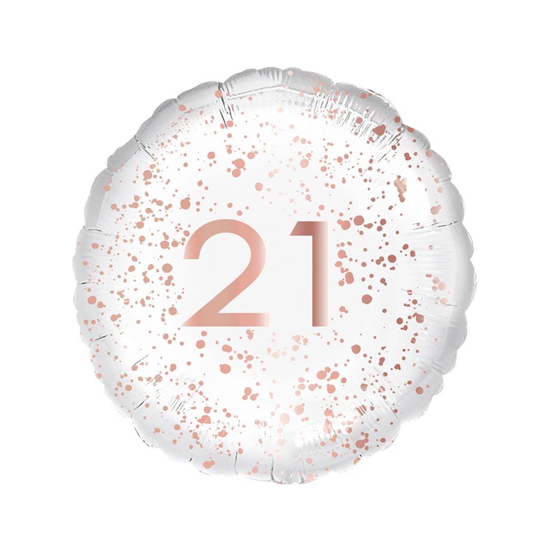 21st Birthday Print Rose Gold and White 45cm Round Foil Balloon