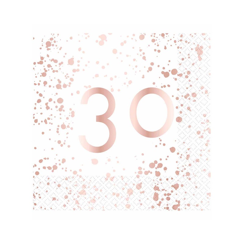 30th Birthday Rose Gold and White 16 Pack Lunch Napkins