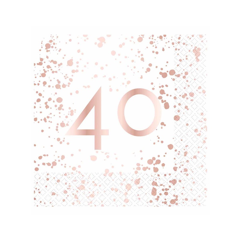 40th Birthday Rose Gold and White 16 Pack Lunch Napkins