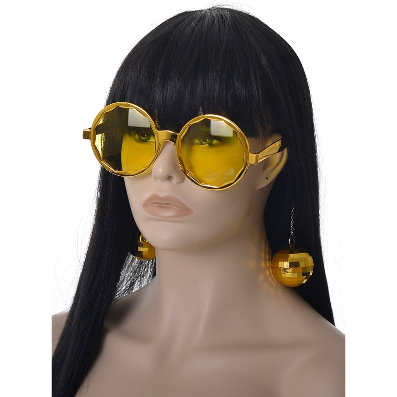 70s Round Gold Costume Glasses with Disco Balls
