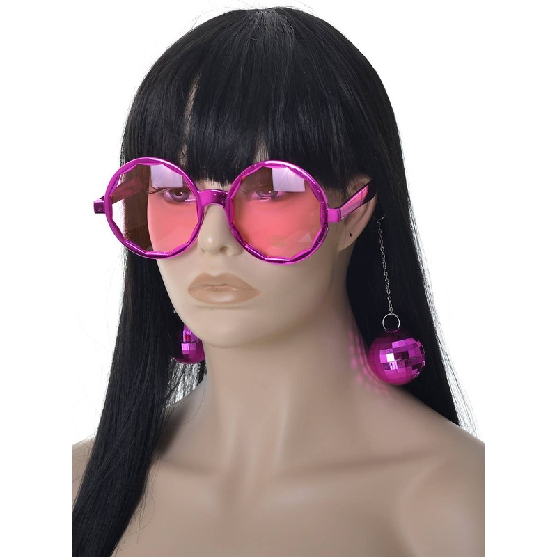 70s Round Pink Costume Glasses with Disco Balls