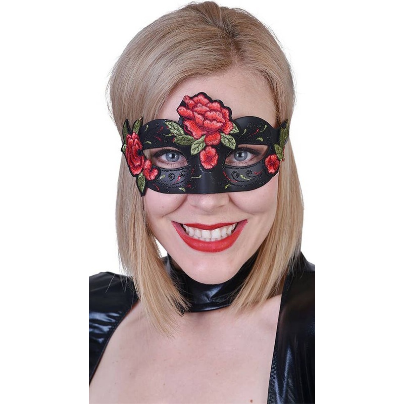 Rose Bloom Black and Red Womens Masquerade Mask