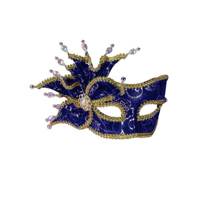 Rose Blue and Gold Brocade Masquerade Mask on Headband