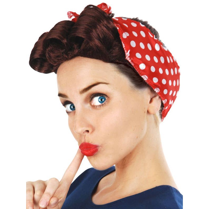 Rosie the Riveter Brown Wig with Scarf