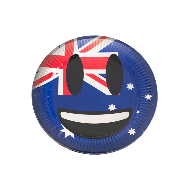 Round Happy Emoji Aussie Party Plates – 10 Pack