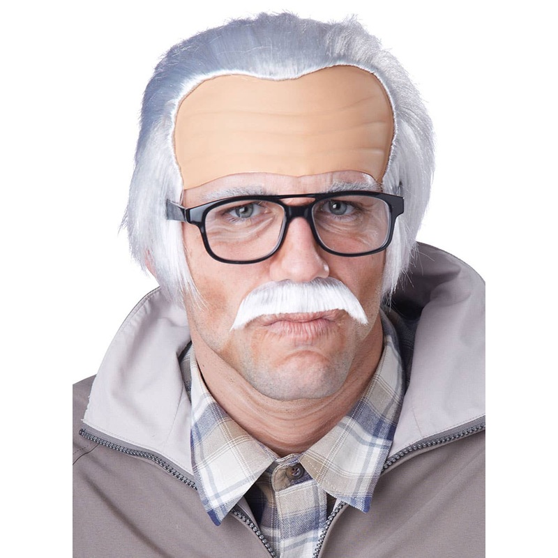 Rude Grandpa Mens White Wig and Moustache Set