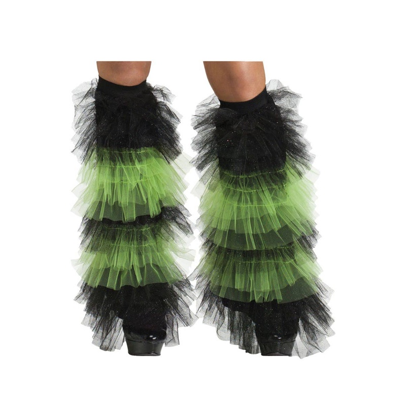 Ruffled Black and Green Tulle Leg Warmers