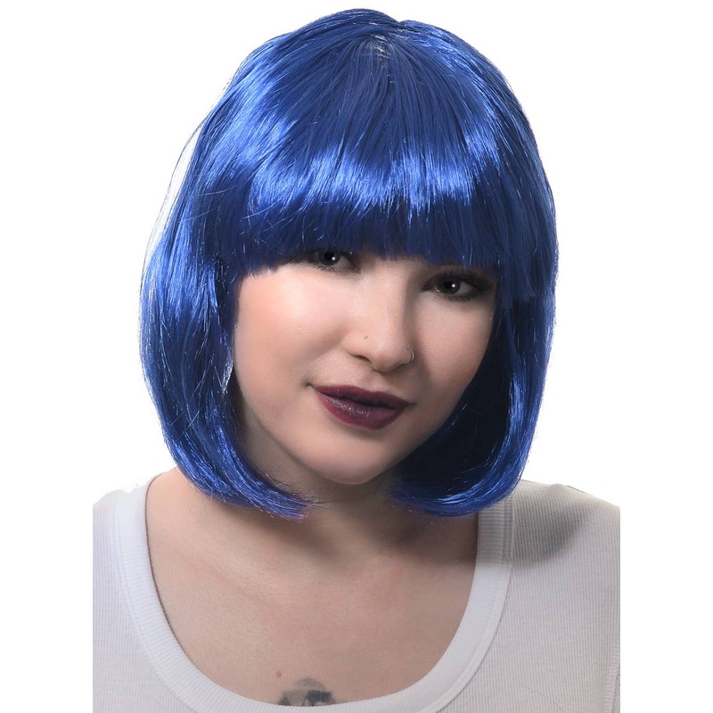 Short Womens Royal Blue Bob Costume Wig with Fringe