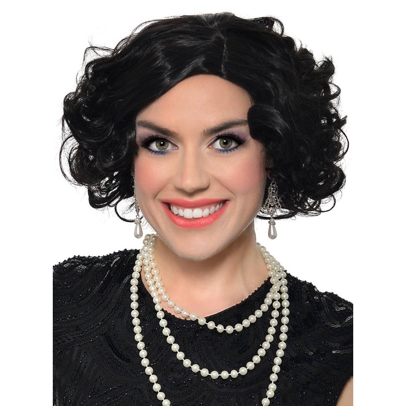 Deluxe 1920s Black Flapper Costume Wig with Skin Part