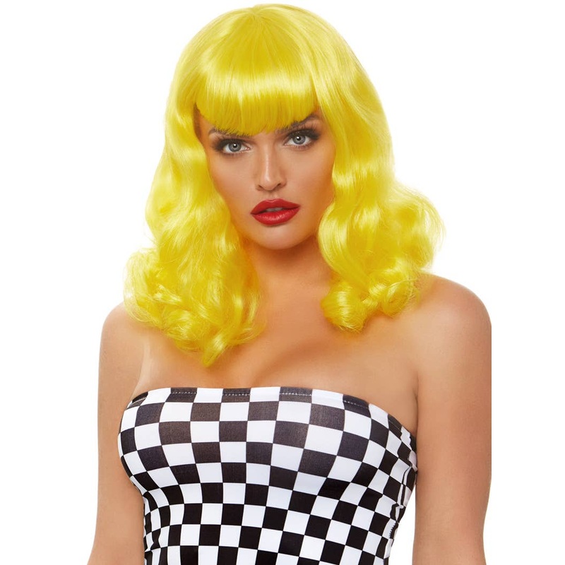Retro Womens Yellow Curly Pinup Costume Wig