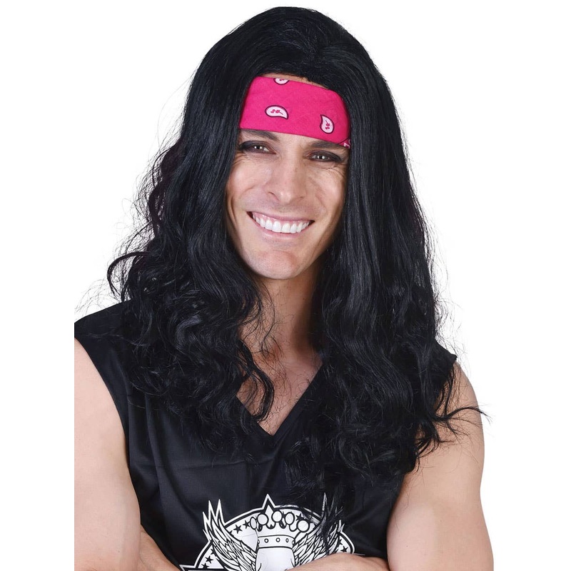 Ritchie Mens Long Black Costume Wig and Bandanna