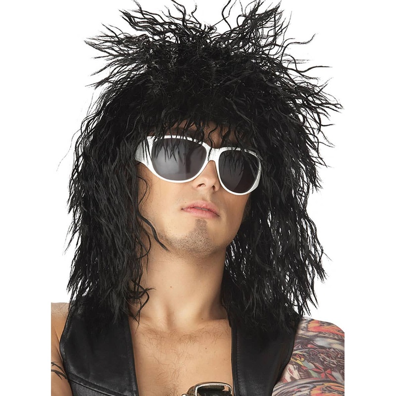 Rockin’ Black Frizzy 80s Mens Costume Mullet Wig