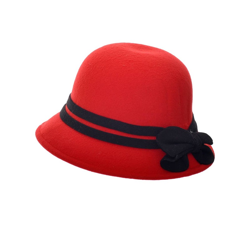 1920s Red Woollen Look Cloche Costume Hat with Black Band