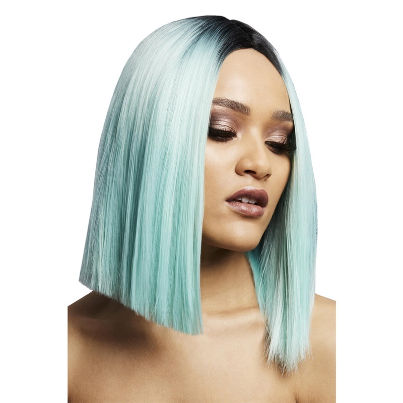Blunt Cut Womens Peppermint Bob Wig with Dark Roots