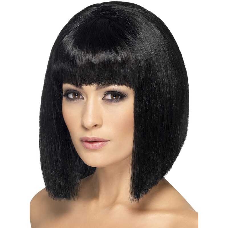 Coquette Womens Black Blunt Cut Costume Bob Wig