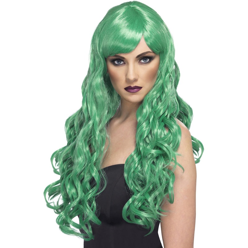 Desire Green Curly Womens Long Costume Wig