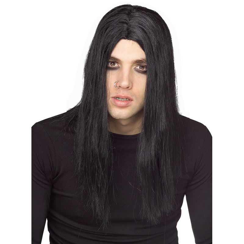 Evildoer Mens Long Black Halloween Costume Wig