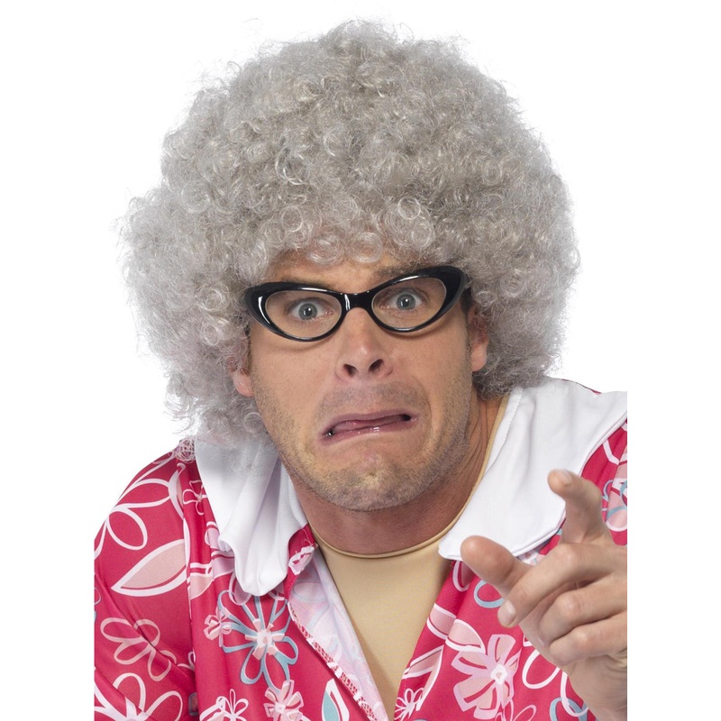 Grandpa Mens Grey Curly Costume Wig