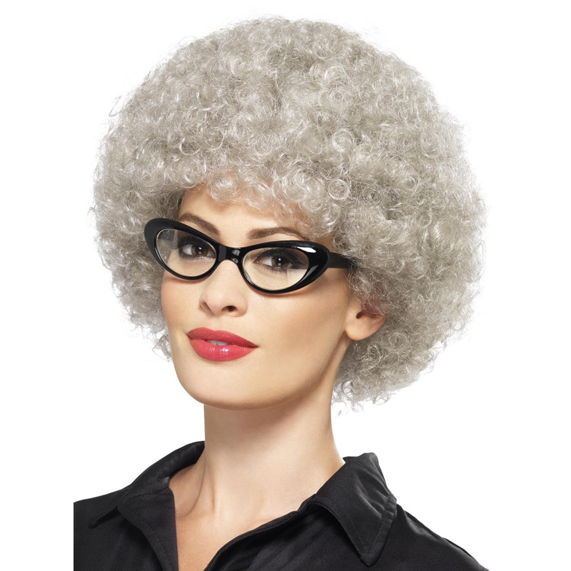 Granny Perm Womens Grey Curly Costume Wig