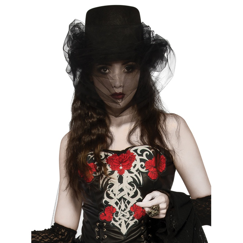 Heart Of Darkness Black Halloween Top Hat With Veil