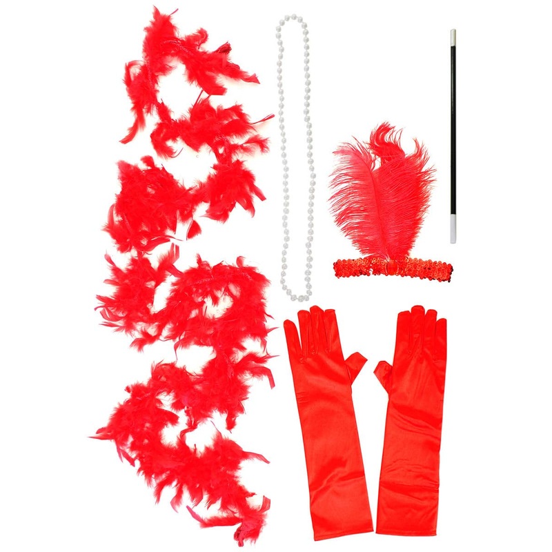 20s Gatsby Flapper Red 5 Piece Accessory Set