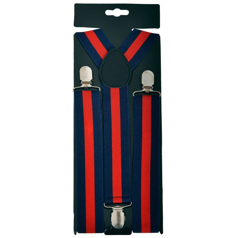 Adjustable Navy Blue and Red Stripe Costume Suspenders