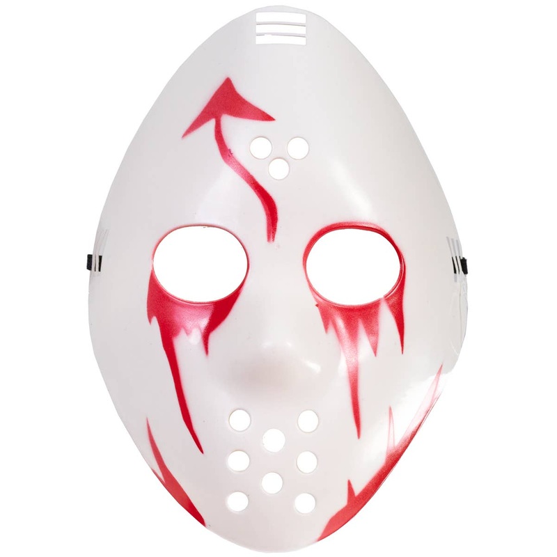 Bloody Red and White Jason Hockey Mask Halloween Accessory