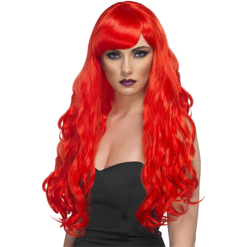 Desire Red Curly Womens Long Costume Wig