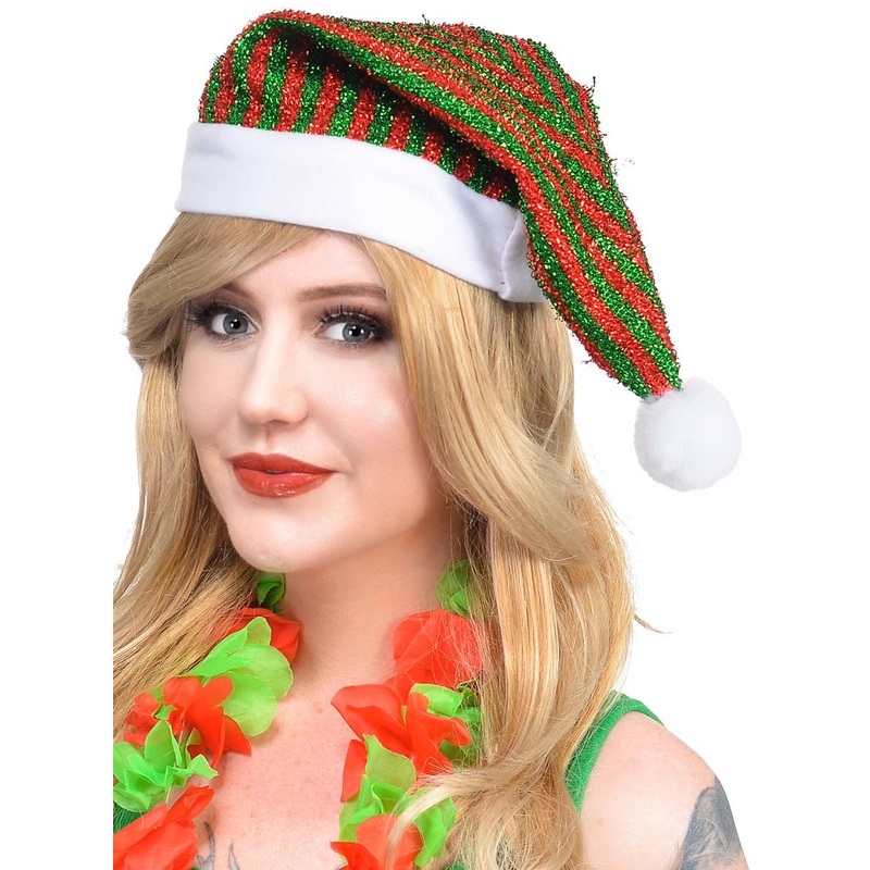 Glittery Red and Green Striped Christmas Costume Hat