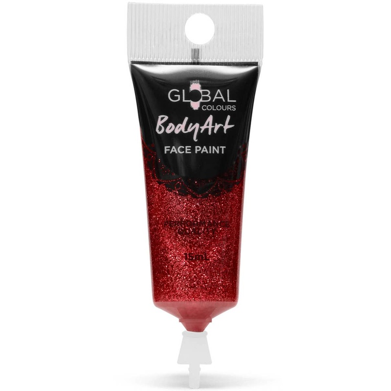 Global Bodyart Red Glitter 15ml Tube Liquid Makeup