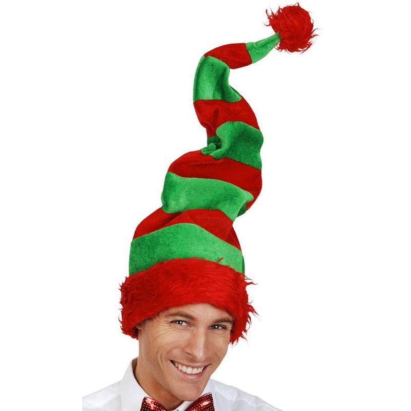 Red and Green Striped Elf Christmas Hat