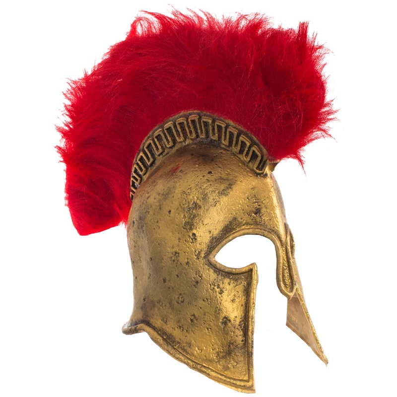Roman Gladiator Gold Latex Helmet with Red Feather Plume