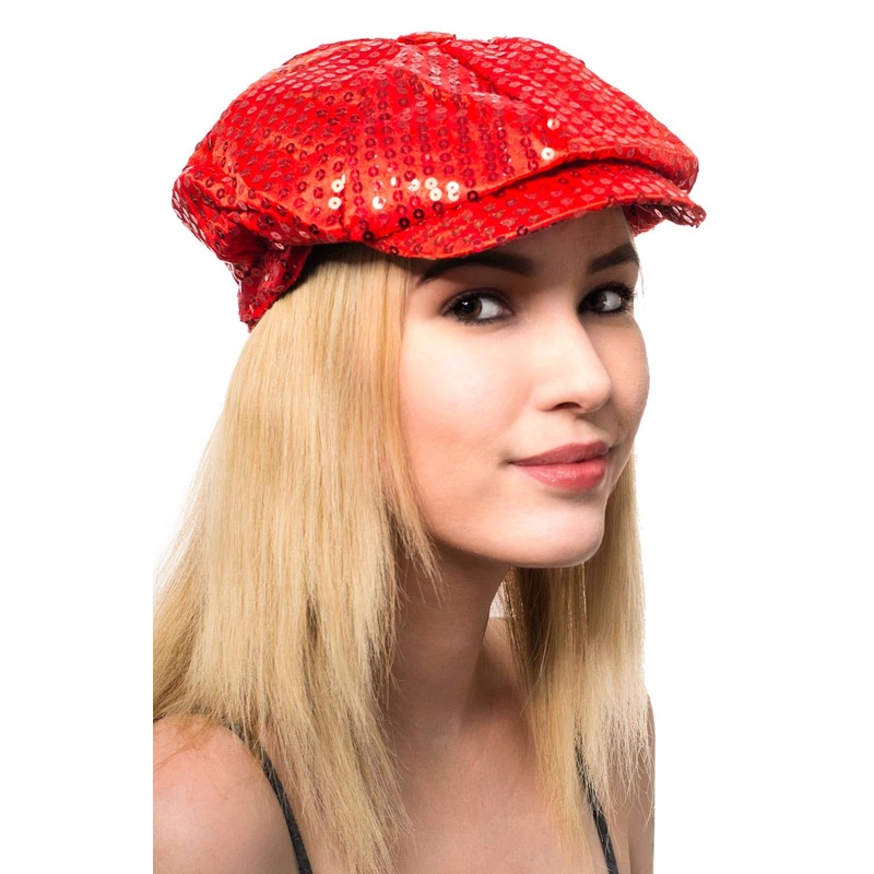 Sequined 70s Go Go Retro Costume Cap in Red