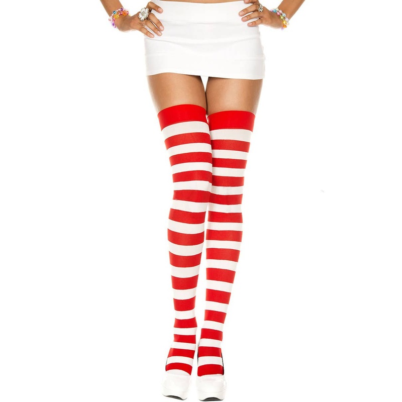 Striped Red and White Thigh High Stockings