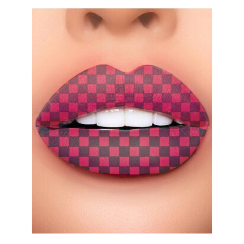 Chequered Red and Black Temporary Lip Tattoo Costume Makeup