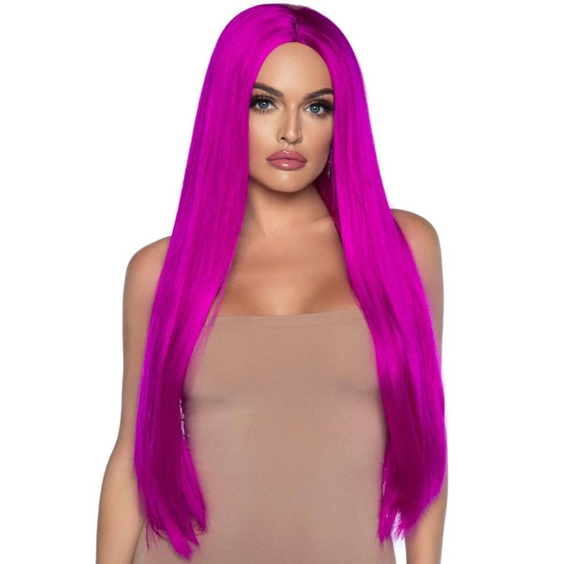 Extra Long Raspberry Pink Womens Straight Costume Wig