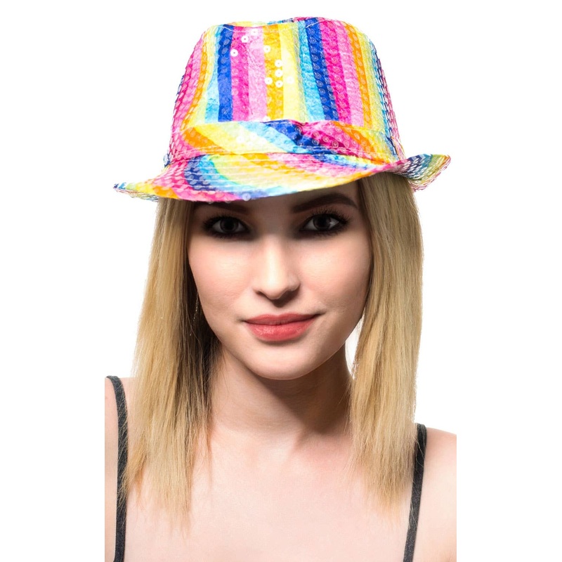 Rainbow Satin Fedora Novelty Costume Hat