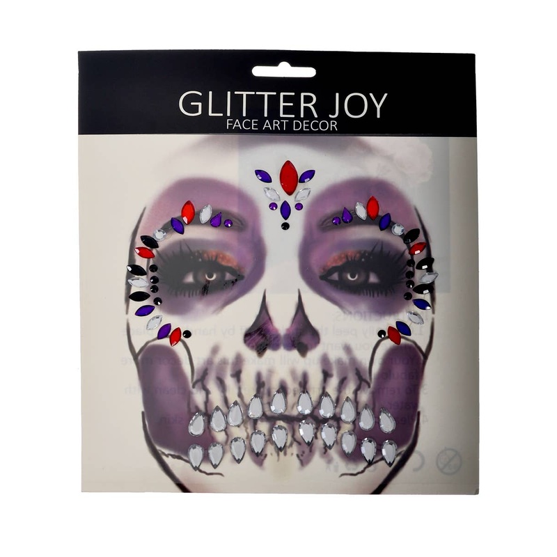 Stick-On Red Purple and Black Skeleton Halloween Face Jewels