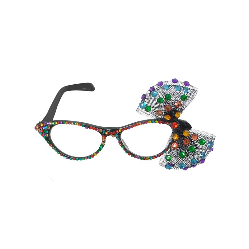 1950s Rainbow Rhinestone Bow Costume Glasses