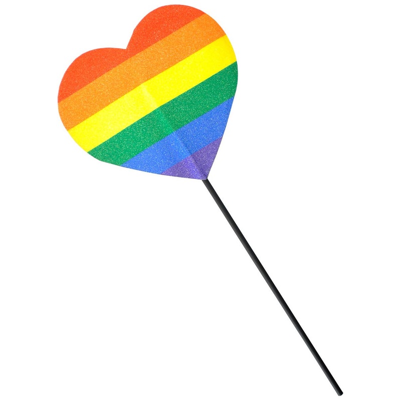 43cm Rainbow Glitter Heart on Stick Accessory