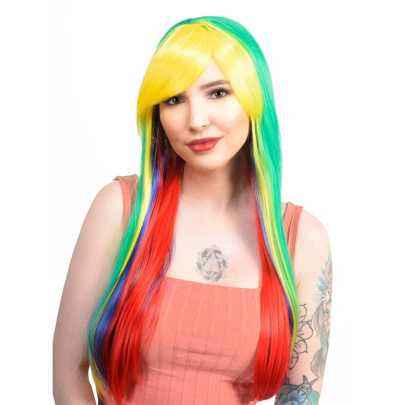 Bright Rainbow Layered Womens Straight Costume Wig