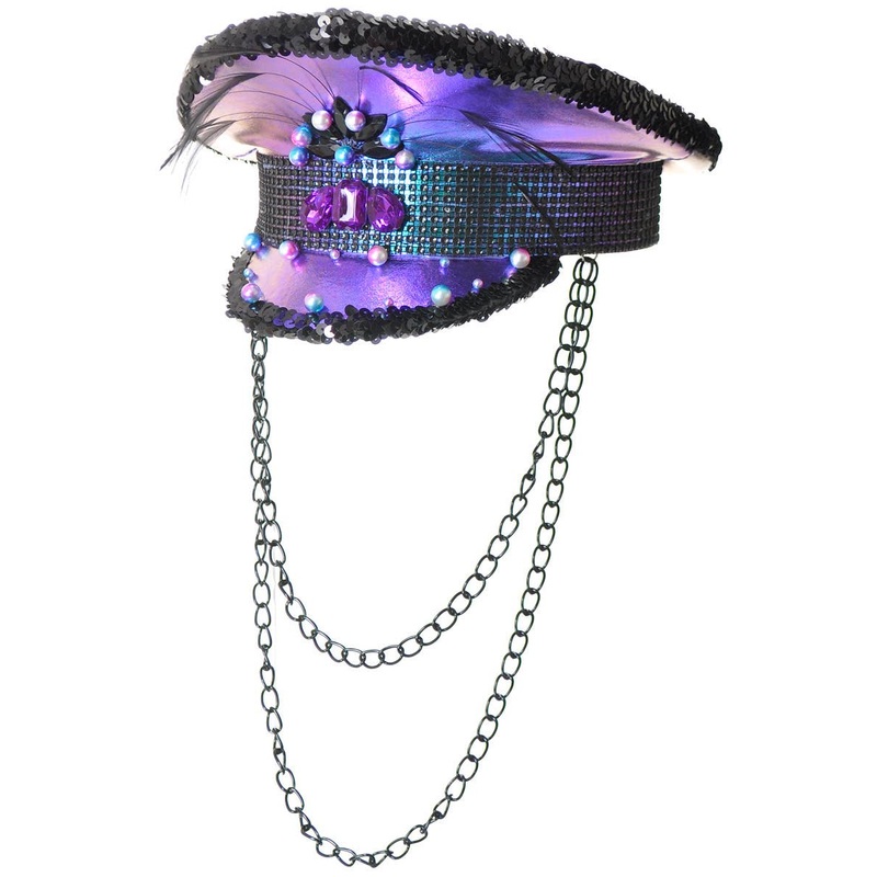 Deluxe Purple Shimmer Festival Hat with Chains
