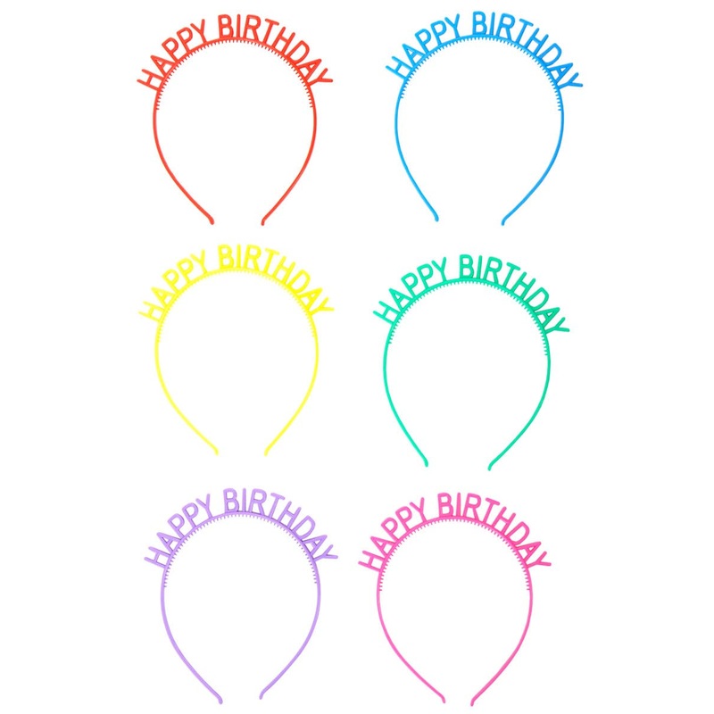 Happy Birthday Multi Coloured 6 Pack Headbands