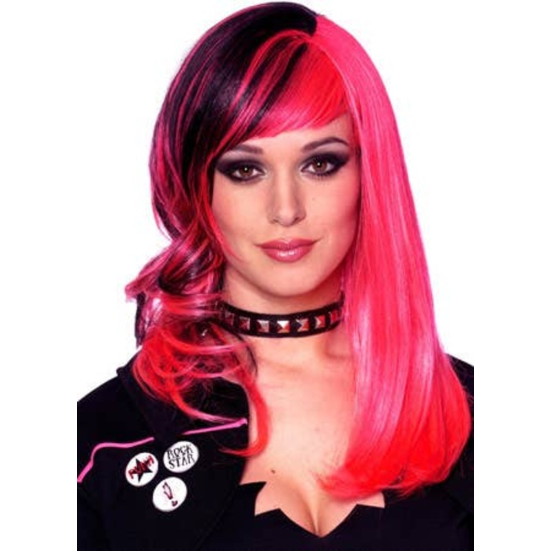 Punked Out Womens Pink and Black Costume Wig