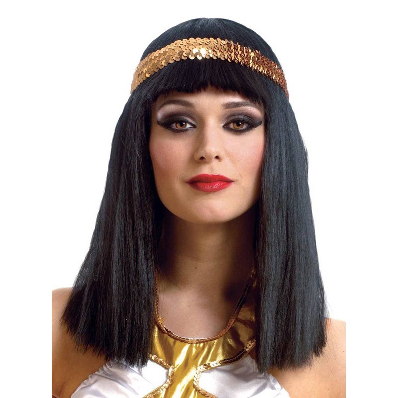 Queen Cleopatra Womens Black Costume Wig with Headband