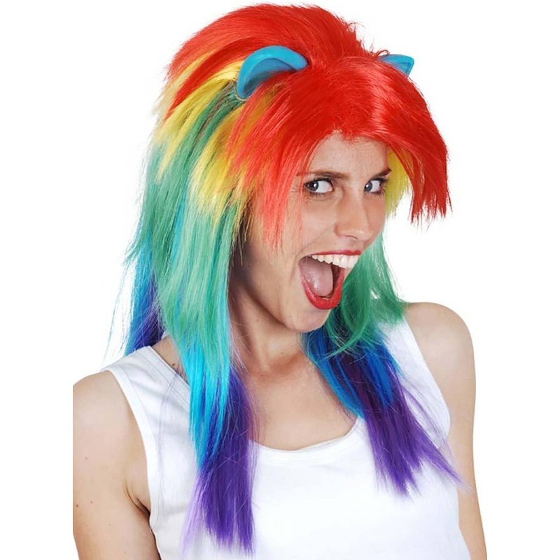Rainbow Dash Womens Long Costume Wig with Ears